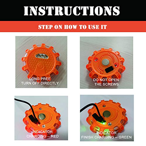 Ecoangel USB Rechargeable LED Road Flares Emergency Lights-Roadside Warning Car Safety Beacon Flashing Disc Flare Kit with...