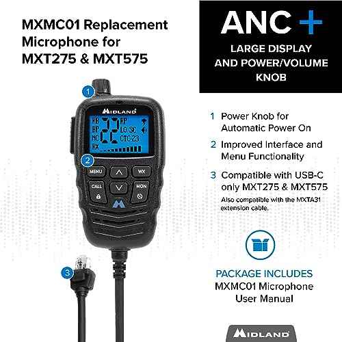 Midland ? MXMC01 | Replacement Microphone for MXT275 & MXT575 ? ANC Automatic Noise Canceling Electronic Microphone ? Off-Roading Loud and Open-Air Vehicle - GMRS Farming Overlanding