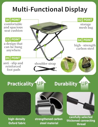 COMELY Portable Camping Stool Foldable &Collapsible: Lightweight Reinforced Frame & Padded Fabric, One-Second Setup for Ou...