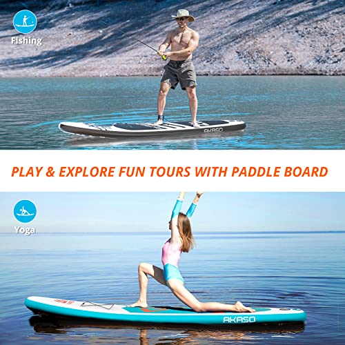AKASO Inflatable Stand-Up Paddleboard, Yoga SUP with Backpack, Non-Slip Deck, Waterproof Bag, Leash, Floating Paddle and H...