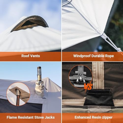 KingCamp Canvas Bell Yurt Tents, 4 Seasons Large Waterproof & Windproof Luxury Glamping Tent w/Stove Jack for Family Outdo...