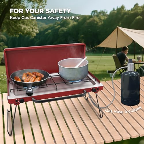 CAMPLUX Safari 2 Burner Propane Camping Stove 20,000 BTU, Portable 2 Burner Propane Camping Grill Stove with Foldable Leg...