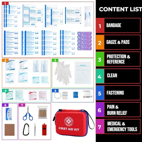 Small First Aid Kit - 165 Piece Dual-Color Emergency Medical Kit with Hard Shell & Fluorescent Exterior Coating, Emergency...