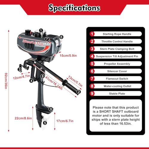 3.5HP Outboard Motor, 2-Stroke 49cc Outboard Engine Gasoline Motorboat Engine Outboard, Outboard Trolling Motor For Fishin...