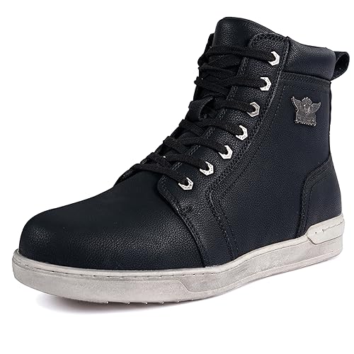 Men's Motorcycle Riding Shoes Street Riding Shoes Breathable Biker Boots Sneakers Powersports Footwear, Black Faux Leather...