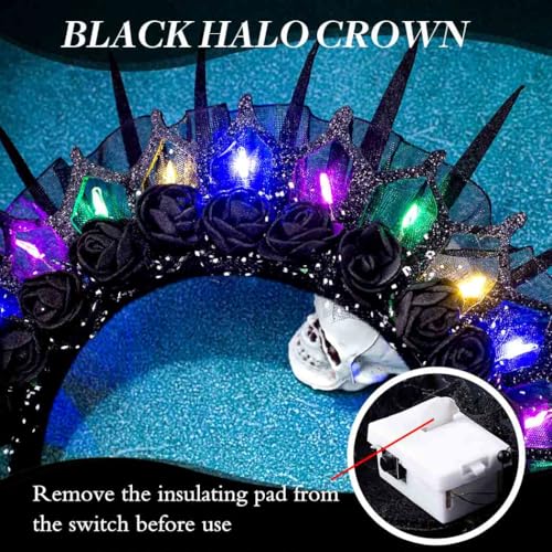 Uranian Ligth Up Halloween Headbands Gothic Black Flower Crowns LED Halloween Hair Accessories for Women