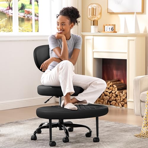 AtHope Ergonomic Cross Legged Office Chair with Wheels - Adjustable Height for Meditation, ADHD Desk & Yoga - Wide Criss C...