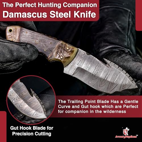 Armory Replicas Barbarian's Edge Hook Knife with Ram Horn and Wooden Handle - Premium Hunting, Skinning, and Outdoor Survi...