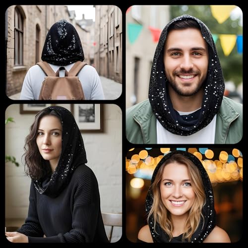 Sequin Unisex Rave Hood, Sparkly Bandana Head Scarf, Festival Outfit & Costume Accessory for Mardi Gras, Halloween & Conce...
