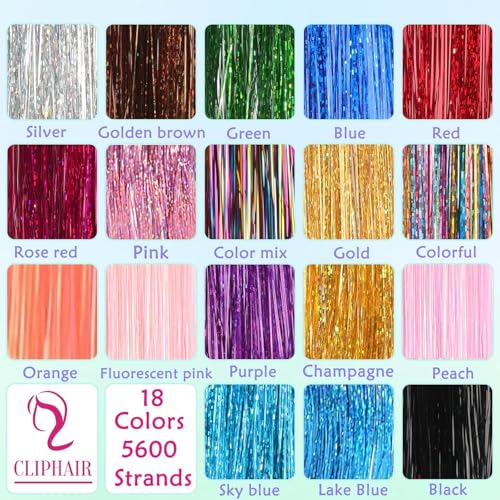 Hair Tinsel,18 Colors Hair Tinsel Kit for Girls 7600 Strands Fairy Tinsel Hair Extensions Holographic Hair Tinsel Heat Res...