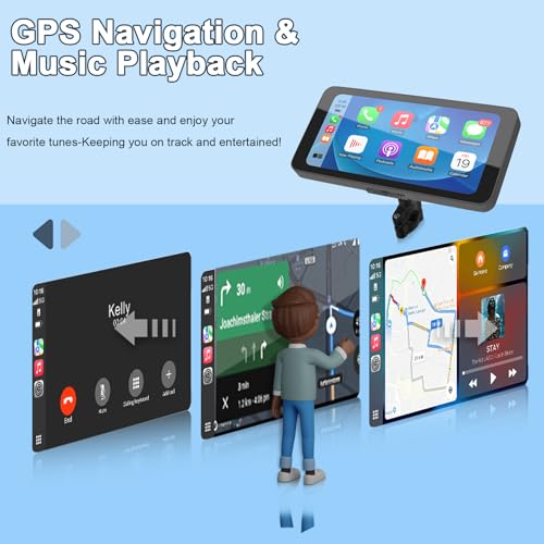 MITNOTY Motorcycle CarPlay & Android Auto, 6.5 Inch Wireless Carplay Screen with GPS Navigation, IP67 Waterproof Touchscre...