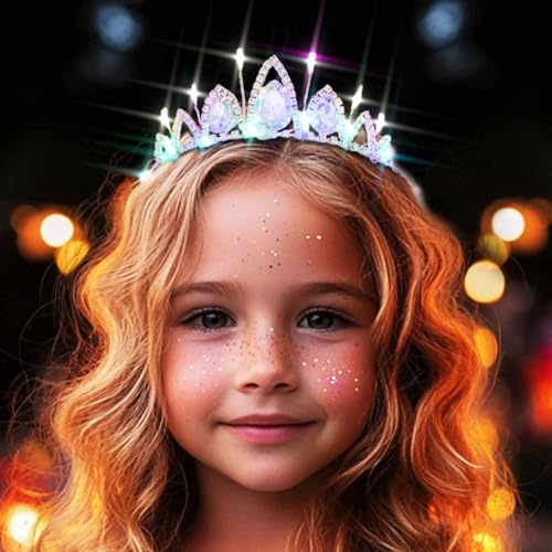 DRESBE Light Up Crystal Tiara and Crown LED Rhinestone Headband Glow Party Princess Hair Accessories for Women