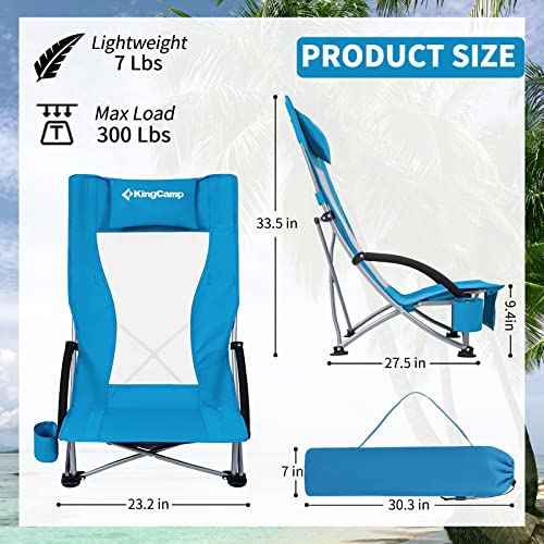 KingCamp Folding Beach Chair 2 Pack High Back Lightweight Portable Backpack Chair with Headrest, Cup Holder for Camping Ou...
