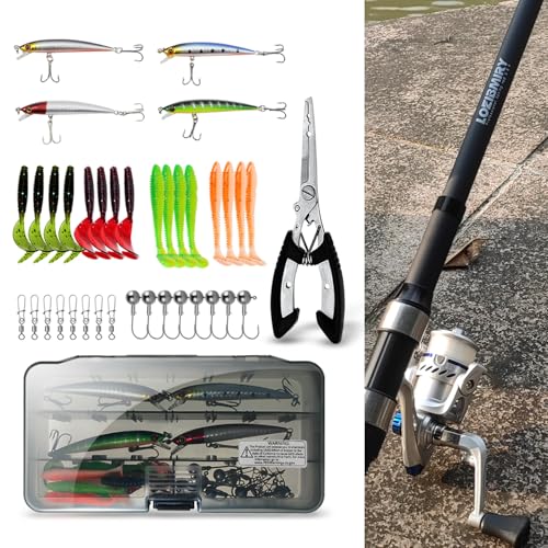 Fishing Rod Reel Combo - 2PCS 6.89ft Collapsible Rods 2PCS Spinning Reels Lures Set Fishing Pliers Carrier Bag for Travel ...
