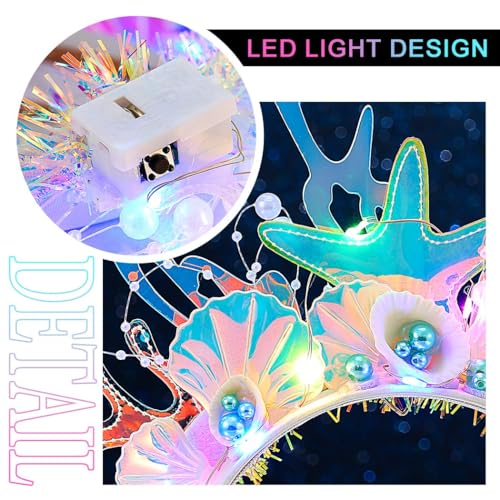 ACEDRE Light Up Mermaid Headband LED Glow Sea Shell Costume Hair Accessories for Women
