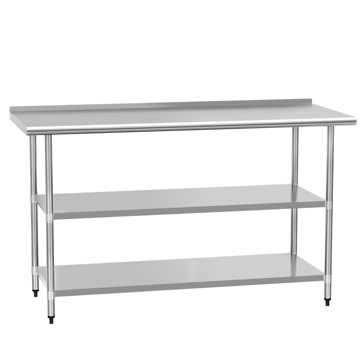 HOCCOT Stainless Steel Table 24" x 60" with 2 Adjustable Undershelves and Backsplash, Commercial Metal Workstations for Kitchen, Garage, Outdoor BBQ