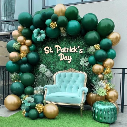 Emerald Green Gold Balloons Garland Double Stuffed Dark Green Gold Balloons Hunter Forest Metallic Arch Kit for Birthday B...