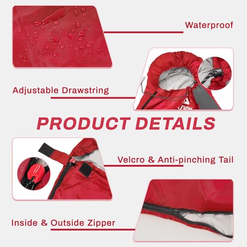 Elevon Sleeping Bag for Adults Teens Kids Cold Warm Weather, Portable Waterproof & Lightweight, Compact with Compression S...