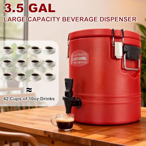 3.5Gallon Insulated Hot Beverage Dispenser, 304 Stainless Steel Hot Water & Coffee Dispenser, Large Capacity Portable Drin...