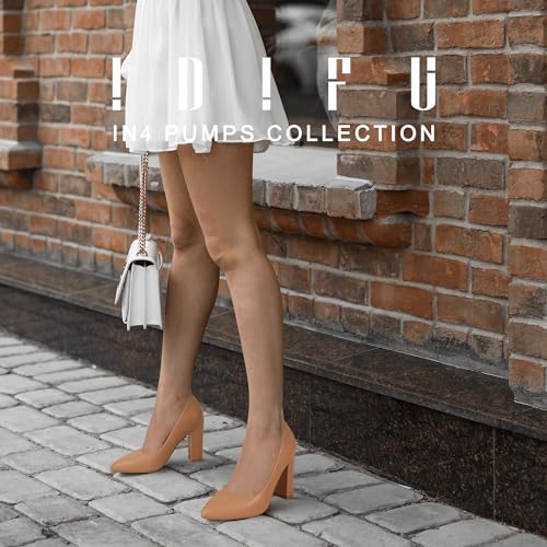 IDIFU Women's IN4 Chunky-HI Block High Heels Closed Pointed Toe Pumps Dress Office Shoes for Women