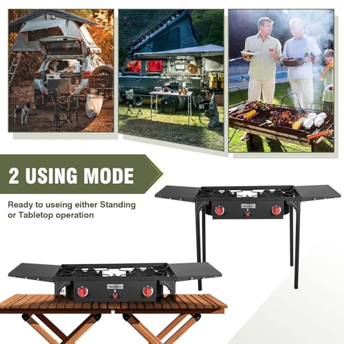 Bestfire 2 Burner Propane Camping Stove with Auto Ignition, 150,000 BTU High Power Outdoor Cooker, Portable Gas Stove with...
