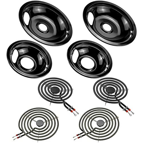 W10290350 W10290353 Porcelain Burner Drip Pans and MP22YA Electric Range Stove Element Set Replacement for Ama-na Whirl-po...