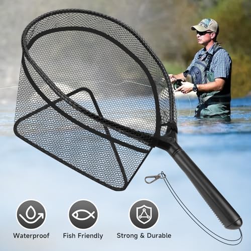 SANLIKE Fly Fishing Net, 24.6 Inch Soft Silicone Catch and Release Fly Fishing Net with Durable Lanyard, Portable for Trou...