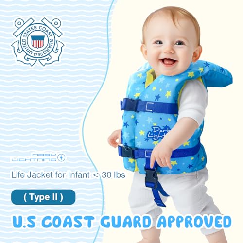 Dark Lightning USCG Approved Infant Life Jacket 0-30 lbs, Swim Vest for Baby/Toddlers 1-3 Year Old 20-30 lbs,Toddler Float...