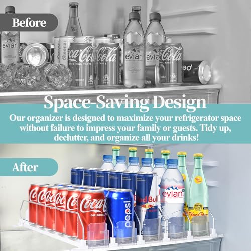 Drink Organizer For Fridge - Fridge Organizers Self Pushing Drink Dispenser, Drink Dispenser for Fridge w/Smooth Spring & ...