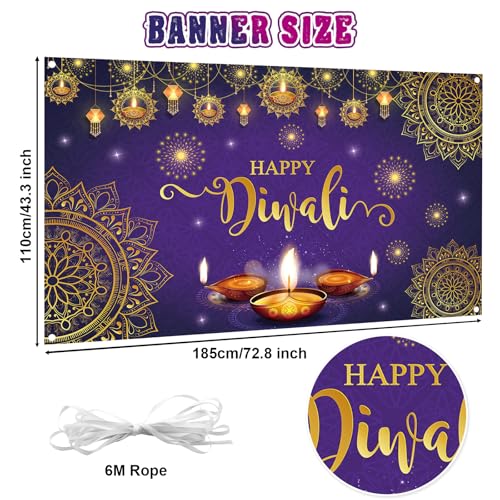 Happy Diwali Backdrop Banner,Deepavali Background Banner Festival of Lights Decor Photo Booth Props Background Diwali Indi...