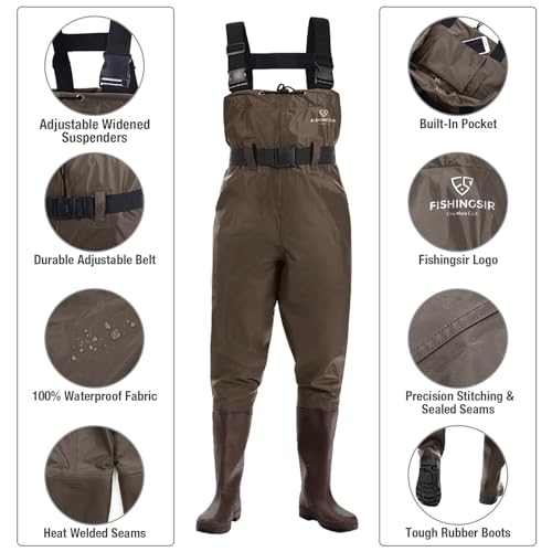 FISHINGSIR Fishing Waders for Men, 2-Ply Nylon/PVC Waterproof Women Chest Wader with Boots, Bootfoot Hunting Waders