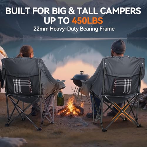 Huskfirm Oversized Camping Chair Padded Camping Chairs Heavy-Duty Foldable Camping Chairs with Cup Holder and Cooler Bag P...