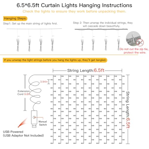 suddus Curtain Lights for Bedroom, 200 Led Hanging String Light Outdoor, Fairy Curtain Lights Indoor for Christmas, Dorm, ...