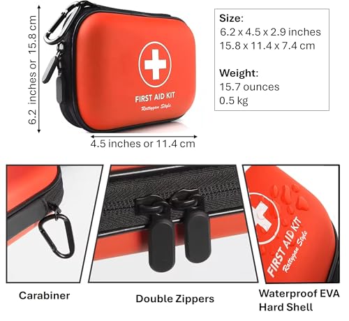 Rattygan Style All-in-One Compact First Aid Kit with Waterproof Hard Shell Case - Great for Home, Dorm, Office, Travel, Ca...