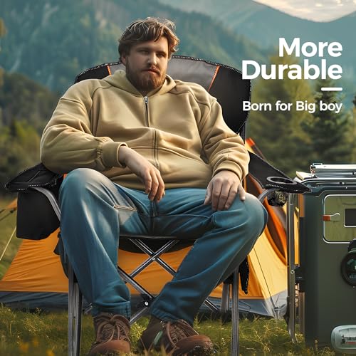 ALPHA CAMP Oversized Camping Folding Chair, Heavy Duty Support 450 LBS Steel Frame Collapsible Padded Arm Chair with Cup H...