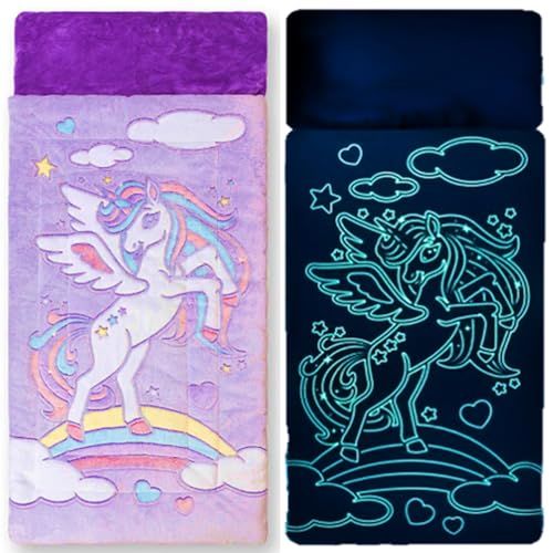 Unicorn Sleeping Bag for Kids – Glow in The Dark Kids Sleeping Bags Make Fun Unicorn Gifts for Girls. Perfect for Sleepove...