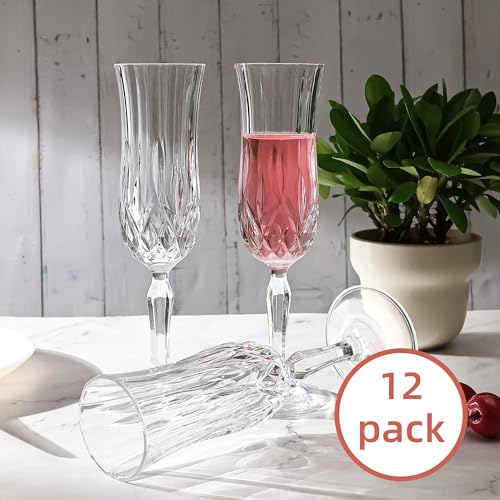 UMEIED Engraved Champagne Flutes, Set of 12-4.16 oz Elegant Etched Glass Coupe Glasses for Wedding, Anniversary, Bridal Sh...