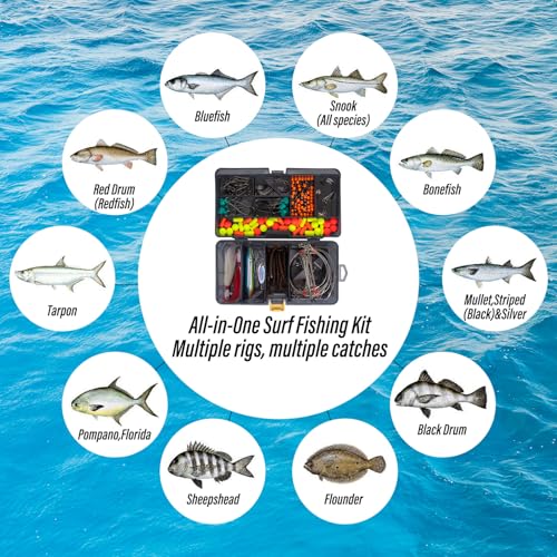 Dr.Fish 269 Pieces Surf Fishing Tackle Box Kit, Saltwater Ocean Beach Fishing Gear Supplies, Lure&Rig Accessories, Bucktai...