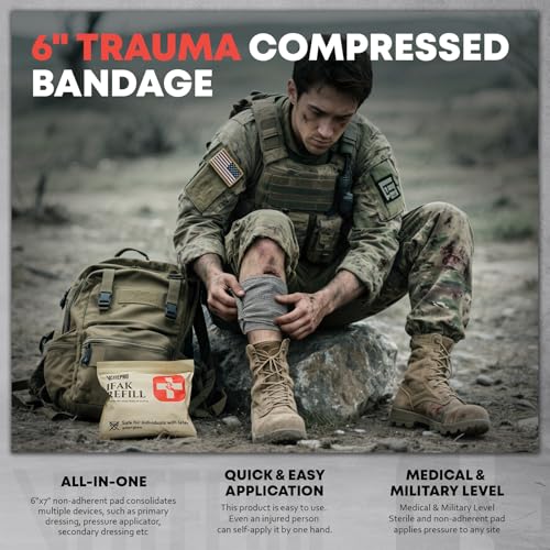 6" Israeli Emergency Bandage, Sterile Vacuum Sealed Compression Trauma Wound Dressing, Medical Pressure Bandage for Bleedi...