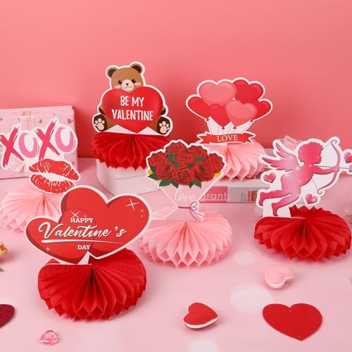 DTOFOOT 10 Pcs Honeycomb Centerpieces for Table, Honeycomb Centerpiece Decor for Birthday Party Supplies (Valentines Day S...