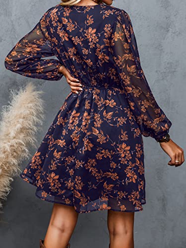 CUPSHE Women's Mini Dresses Casual Spring V Neck Chiffon Long Peasant Sleeves Flowy Autumn Dress