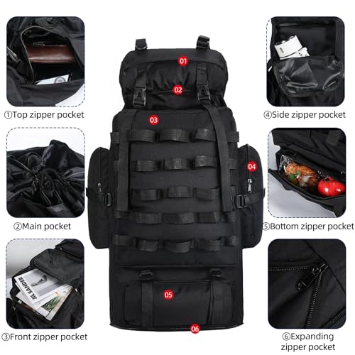 LibSkyln 70L/100L Camping Hiking Backpack with Rain Cover, Expandable Large Military Tactical Backpack, Waterproof Molle R...