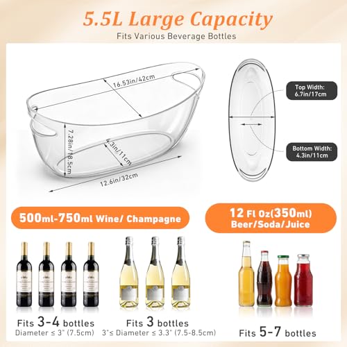 Yiyiring 4 Pcs Ice Buckets for Parties Large 5.5l Clear Beverage Tubs with Scoops, Tongs, Wine Opener, Vacuum Wine Stopper...