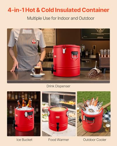 VEVOR Insulated Beverage Dispenser, 8 Gal/30.3L Thermal Hot and Cold Drink Server Dispenser with Spigot, Food-Grade Cooler...