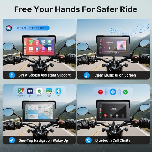 WonVon Motorcycle CarPlay Screen with Android Auto – 7” Waterproof GPS, Pantalla para Moto, Apple CarPlay, Navigation Syst...