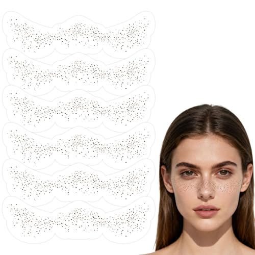 6pcs Light Brown Glitter Freckle Tattoo for Face, Waterproof Fake Freckles Facial Glitter Makeup Patches Cute Temporary Ta...