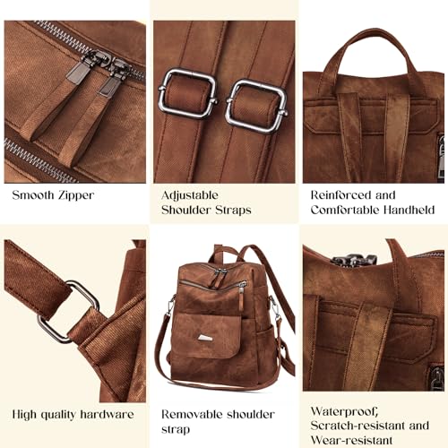 ROOSALANCE Backpack Purse for Women, Women Backpack Purse Small Leather Waterproof Anti-theft Shoulder Bags Handbags Ladies