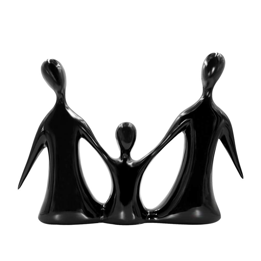 DreamsEden Family of 3 Figurines, Modern Art Family Sculpture Parents and Child Statue, Home Decor Tabletop Shelf Decoration, Gifts for Dad and Mother (Black)