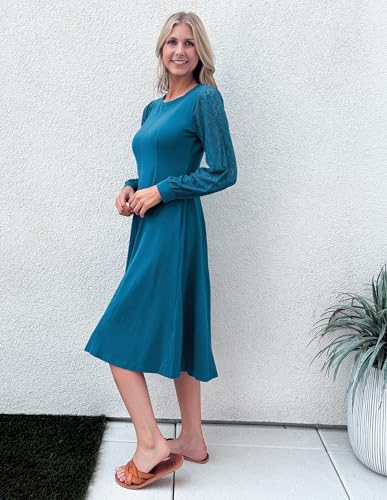 GRACE KARIN Women's 2025 Casual Long Lace Sleeve Dresses, Summer Flowy Crewneck A Line Plain Midi Dress with Pockets