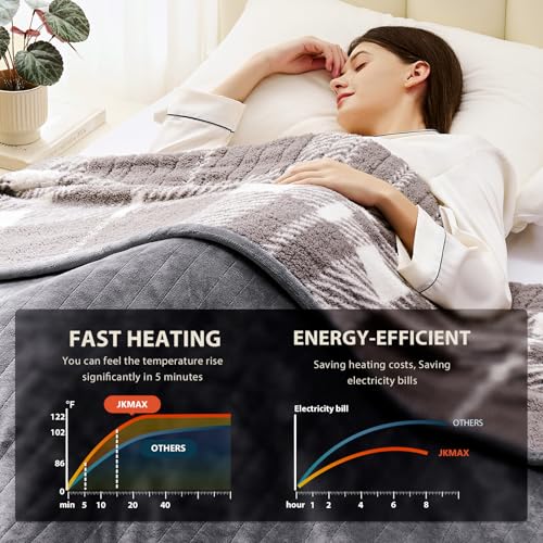 JKMAX Heated Electric Blanket Full Size - 72"x84" Flannel Heating Blanket with 10 Heating Levels & 5 Time Settings Over-He...